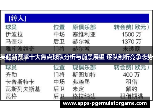 英超新赛季十大焦点球队分析与前景展望 逐队剖析竞争态势